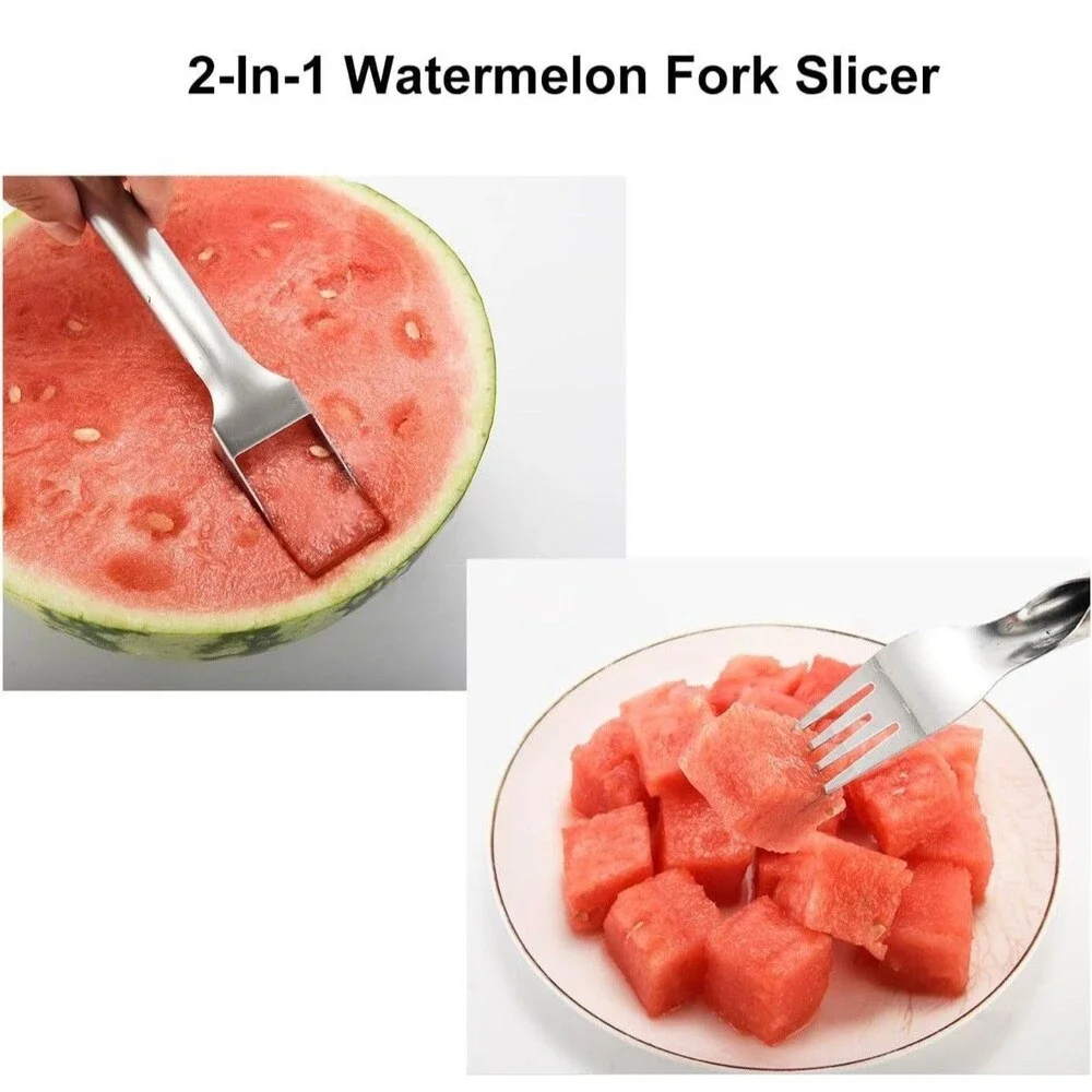 4Pcs Watermelon Fork Slicer Cutter, Stainless Steel 2-in-1 Portable